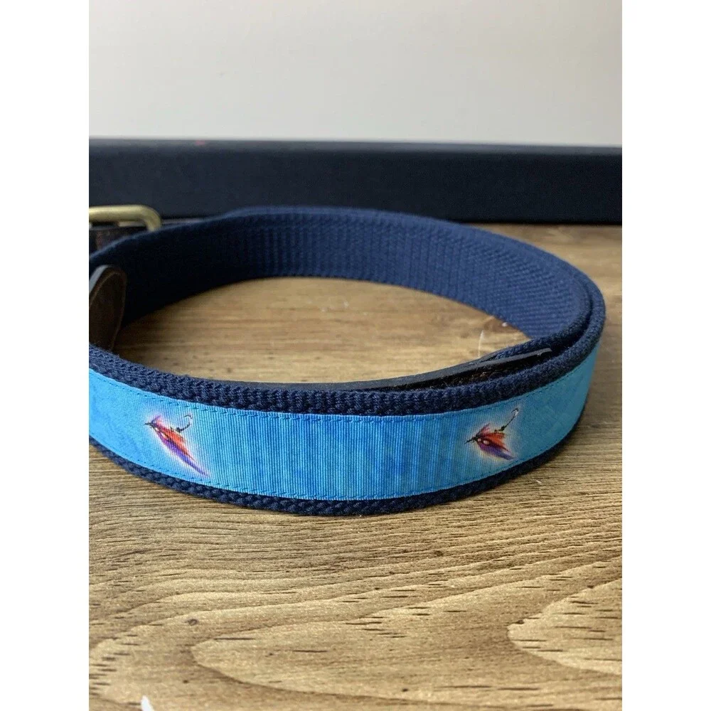 Savlen Fly Fishing Ribbon Belt Golf Pickleball Preppy Level Wear Cotton/Leather